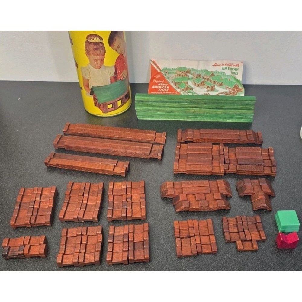 Vintage Halsam Original Hewn Square American Logs Set No.815 109 Pieces W/ Guide